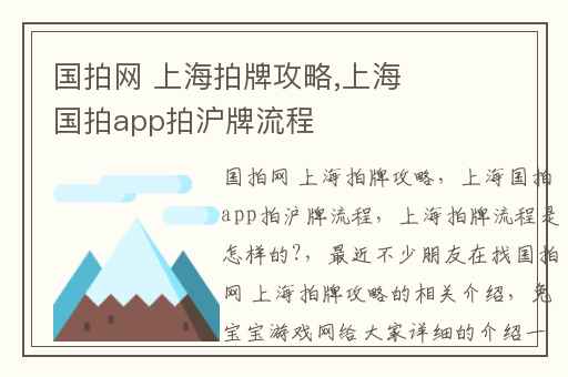 国拍网 上海拍牌攻略,上海国拍app拍沪牌流程