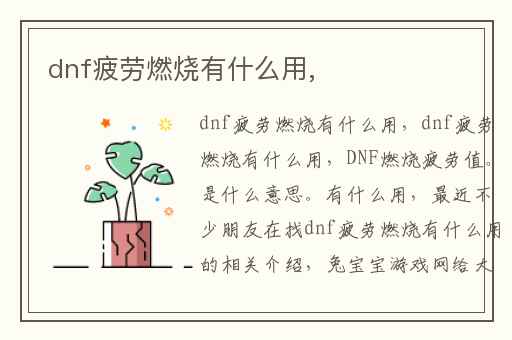 dnf疲劳燃烧有什么用,