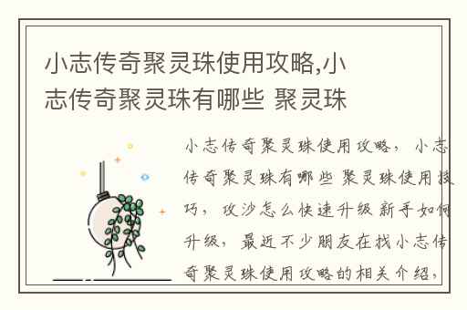 小志传奇聚灵珠使用攻略,小志传奇聚灵珠有哪些 聚灵珠使用技巧