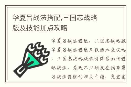 华夏吕战法搭配,三国志战略版及技能加点攻略