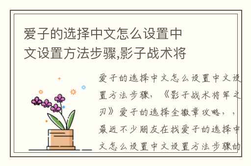 爱子的选择中文怎么设置中文设置方法步骤,影子战术将军之刃爱子的选择全徽章攻略