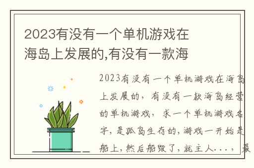 2023有没有一个单机游戏在海岛上发展的,有没有一款海岛经营的单机游戏