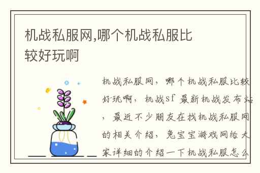 机战私服网,哪个机战私服比较好玩啊