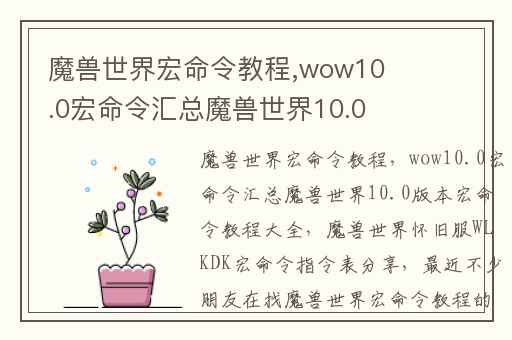 魔兽世界宏命令教程,wow10.0宏命令汇总魔兽世界10.0版本宏命令教程大全
