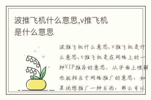 波推飞机什么意思,v推飞机是什么意思