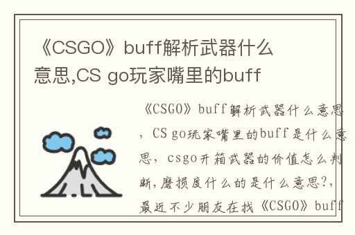 《CSGO》buff解析武器什么意思,CS go玩家嘴里的buff是什么意思
