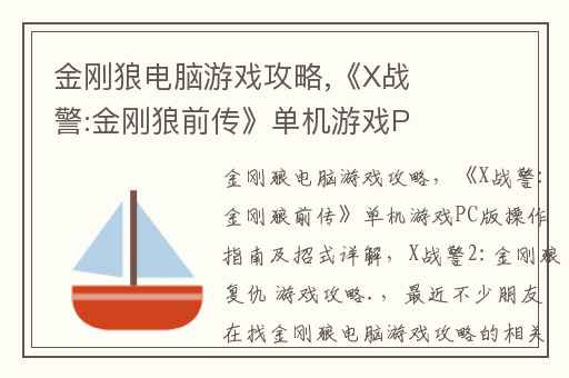 金刚狼电脑游戏攻略,《X战警:金刚狼前传》单机游戏PC版操作指南及招式详解