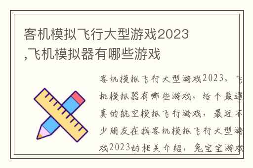 客机模拟飞行大型游戏2023,飞机模拟器有哪些游戏