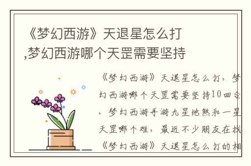 《梦幻西游》天退星怎么打,梦幻西游哪个天罡需要坚持10回合