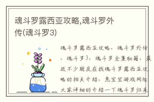 魂斗罗露西亚攻略,魂斗罗外传(魂斗罗3)