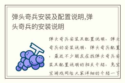 弹头奇兵安装及配置说明,弹头奇兵的安装说明