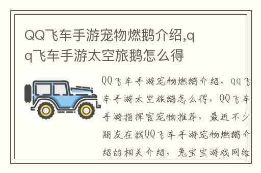 QQ飞车手游宠物燃鹅介绍,qq飞车手游太空旅鹅怎么得