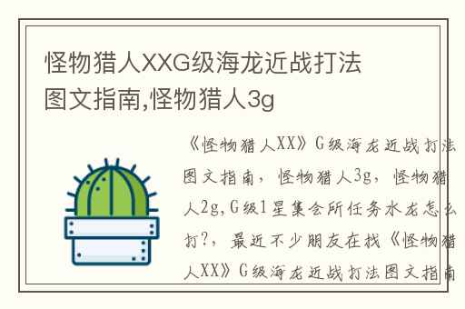 怪物猎人XXG级海龙近战打法图文指南,怪物猎人3g