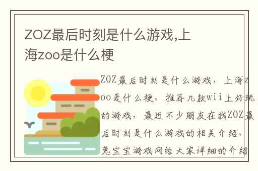 ZOZ最后时刻是什么游戏,上海zoo是什么梗