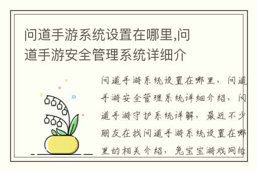 问道手游系统设置在哪里,问道手游安全管理系统详细介绍