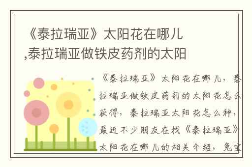 《泰拉瑞亚》太阳花在哪儿,泰拉瑞亚做铁皮药剂的太阳花怎么获得