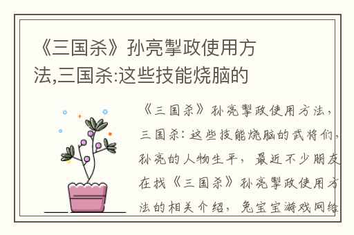 《三国杀》孙亮掣政使用方法,三国杀:这些技能烧脑的武将们