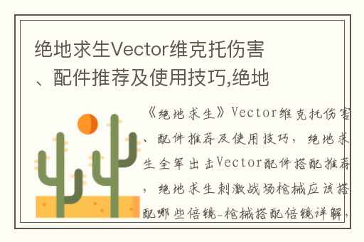 绝地求生Vector维克托伤害、配件推荐及使用技巧,绝地求生全军出击Vector配件搭配推荐