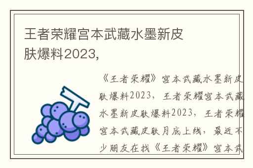 王者荣耀宫本武藏水墨新皮肤爆料2023,