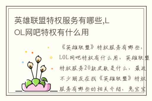 英雄联盟特权服务有哪些,LOL网吧特权有什么用