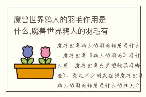 魔兽世界鸦人的羽毛作用是什么,魔兽世界鸦人的羽毛有什么用