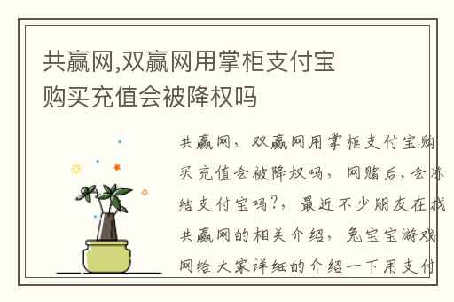 共赢网,双赢网用掌柜支付宝购买充值会被降权吗