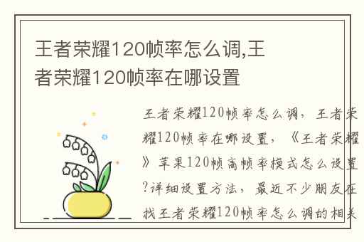 王者荣耀120帧率怎么调,王者荣耀120帧率在哪设置