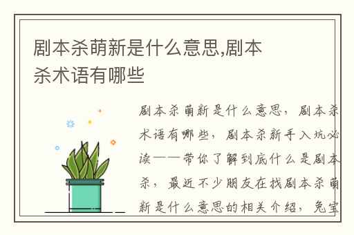 剧本杀萌新是什么意思,剧本杀术语有哪些