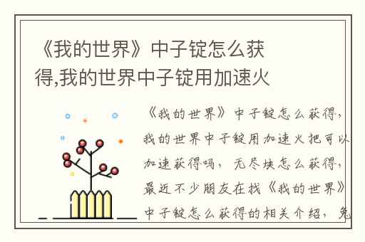 《我的世界》中子锭怎么获得,我的世界中子锭用加速火把可以加速获得吗