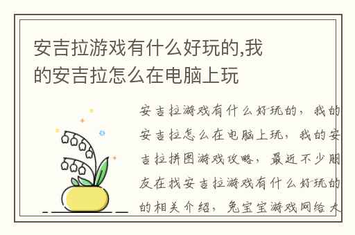 安吉拉游戏有什么好玩的,我的安吉拉怎么在电脑上玩