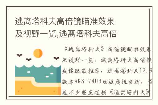 逃离塔科夫高倍镜瞄准效果及视野一览,逃离塔科夫高倍热成像配装推荐