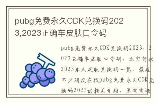pubg免费永久CDK兑换码2023,2023正确车皮肤口令码