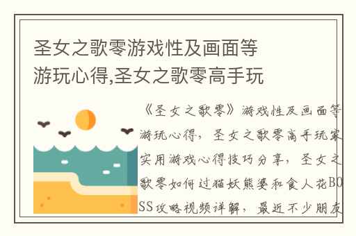 圣女之歌零游戏性及画面等游玩心得,圣女之歌零高手玩家实用游戏心得技巧分享