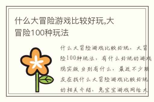 什么大冒险游戏比较好玩,大冒险100种玩法