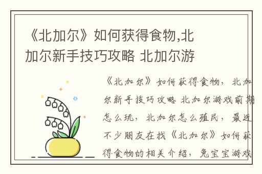 《北加尔》如何获得食物,北加尔新手技巧攻略 北加尔游戏前期怎么玩