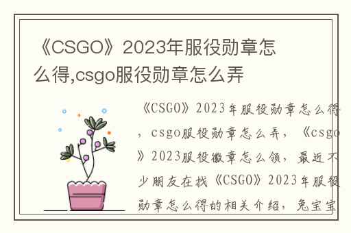 《CSGO》2023年服役勋章怎么得,csgo服役勋章怎么弄