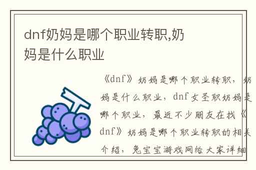 dnf奶妈是哪个职业转职,奶妈是什么职业