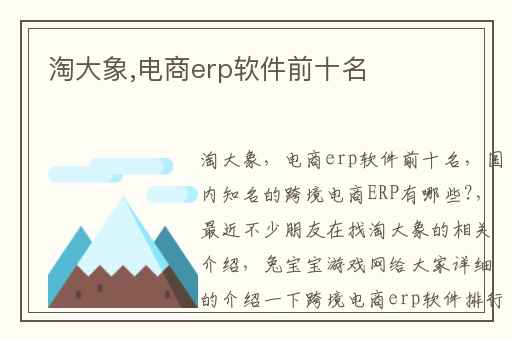 淘大象,电商erp软件前十名