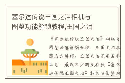 塞尔达传说王国之泪相机与图鉴功能解锁教程,王国之泪拍照怎么解锁