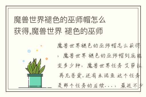 魔兽世界褪色的巫师帽怎么获得,魔兽世界 褪色的巫师帽到底能变多少种