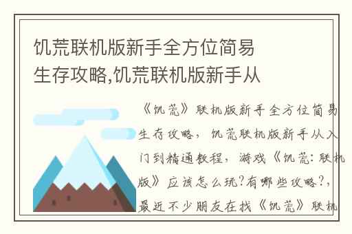 饥荒联机版新手全方位简易生存攻略,饥荒联机版新手从入门到精通教程