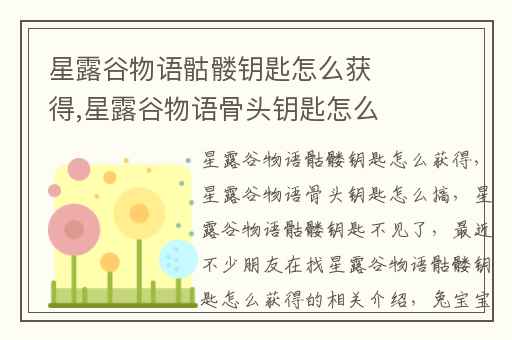 星露谷物语骷髅钥匙怎么获得,星露谷物语骨头钥匙怎么搞