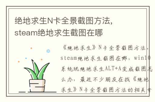 绝地求生N卡全景截图方法,steam绝地求生截图在哪