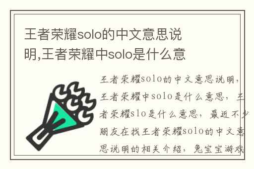 王者荣耀solo的中文意思说明,王者荣耀中solo是什么意思