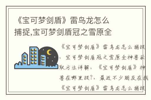 《宝可梦剑盾》雷鸟龙怎么捕捉,宝可梦剑盾冠之雪原全神兽获取方法详解