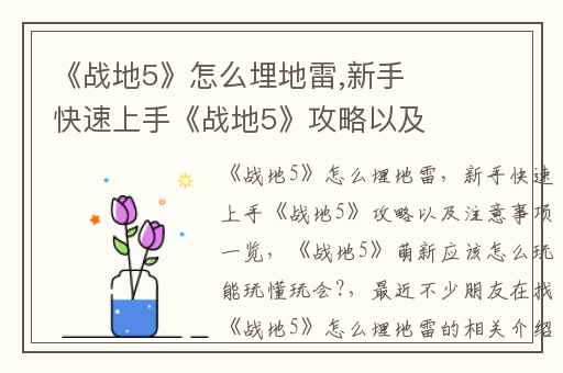 《战地5》怎么埋地雷,新手快速上手《战地5》攻略以及注意事项一览