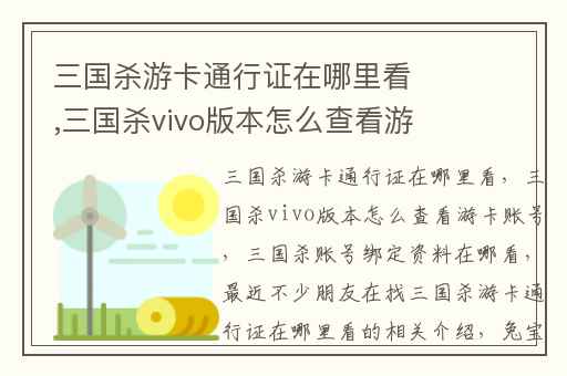 三国杀游卡通行证在哪里看,三国杀vivo版本怎么查看游卡账号