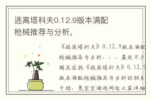 逃离塔科夫0.12.9版本满配枪械推荐与分析,