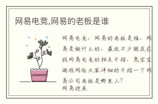 网易电竞,网易的老板是谁