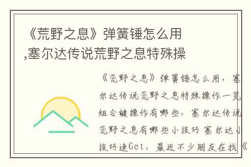 《荒野之息》弹簧锤怎么用,塞尔达传说荒野之息特殊操作一览组合键操作有哪些